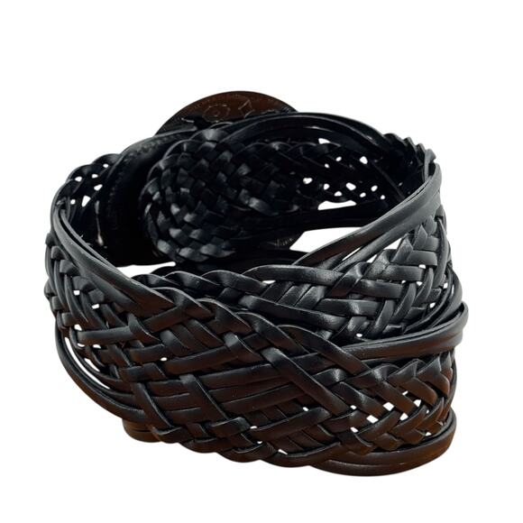 New York and Co Wide Braided Belt Womens L Black Oversized Silver Buckle Leather - Picture 4 of 11
